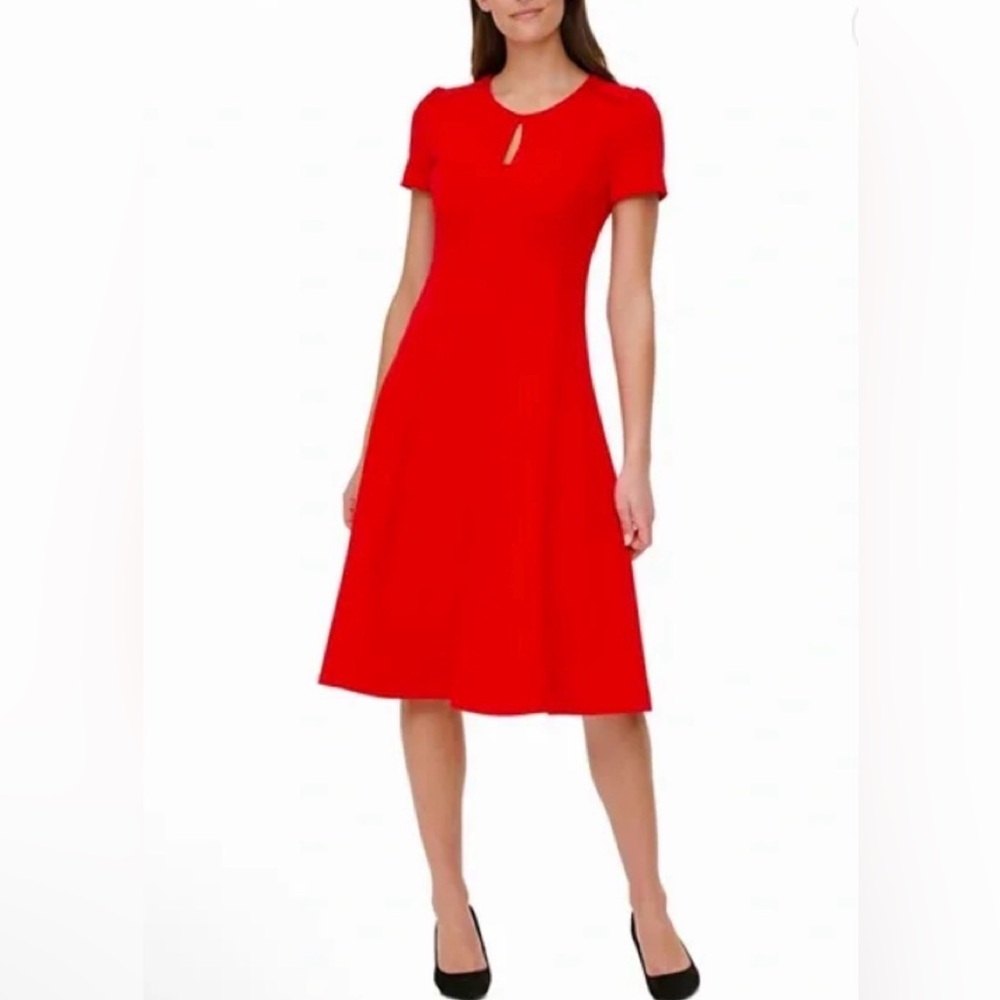 Tommy Hilfiger Red Keyhole Neck A-Line Midi Dress 10